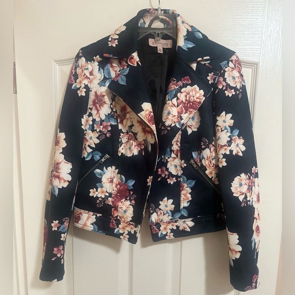 Women’s‎ Philosophy Faux Suede Floral Moto Jacket. Size XS.